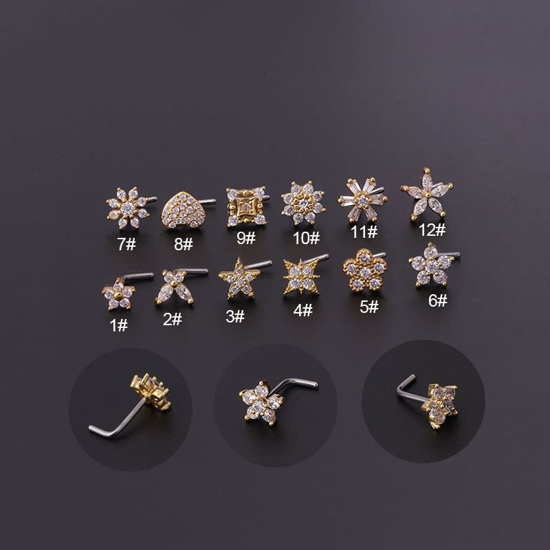 Chic Stainless Steel CZ Inlaid Floral Butterfly Heart Star Nose Piercing Nose Stud