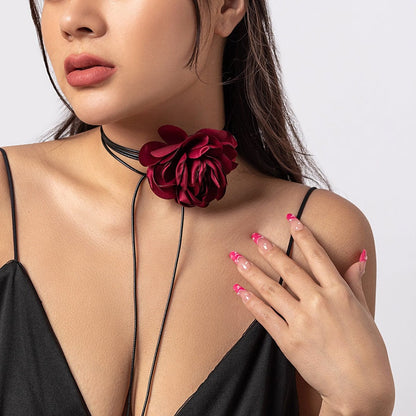 Chic Satin Texture Flower Wax Cord String Necklace