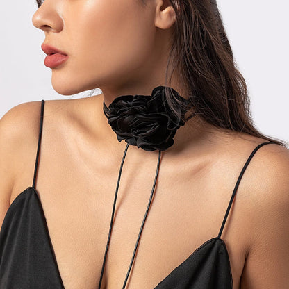 Chic Satin Texture Flower Wax Cord String Necklace