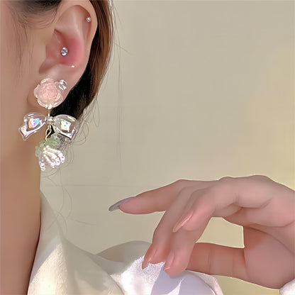 Chic Seed Beaded Floral Bowknot Rose Earrings