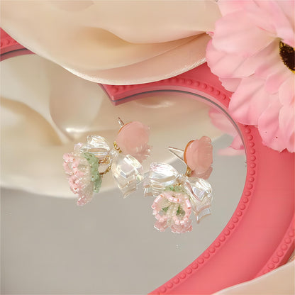 Chic Seed Beaded Floral Bowknot Rose Earrings