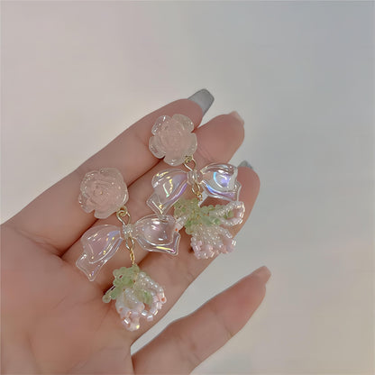 Chic Seed Beaded Floral Bowknot Rose Earrings