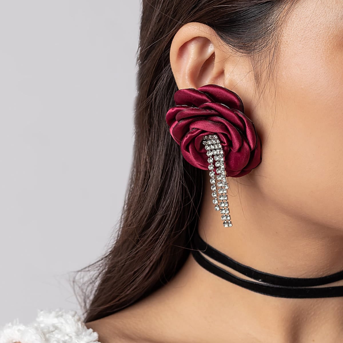 Chic Silk Flower Box Chain Earrings
