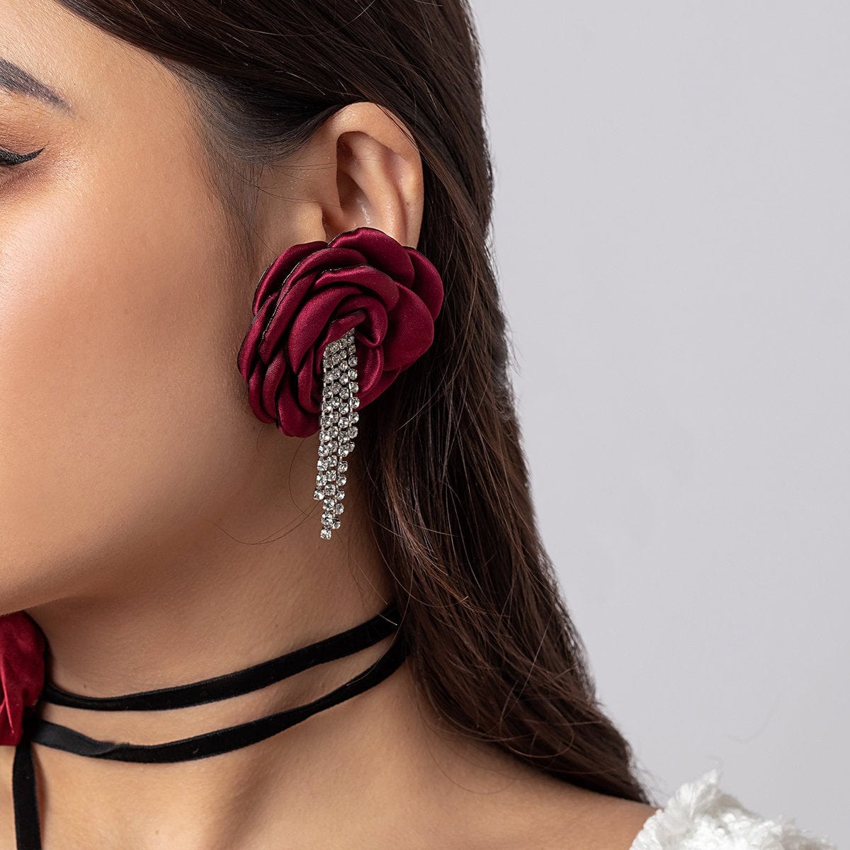 Chic Silk Flower Box Chain Earrings