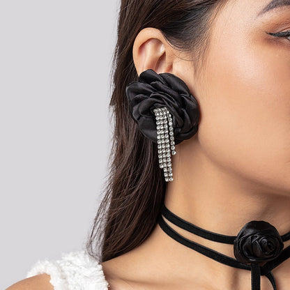 Chic Silk Flower Box Chain Earrings