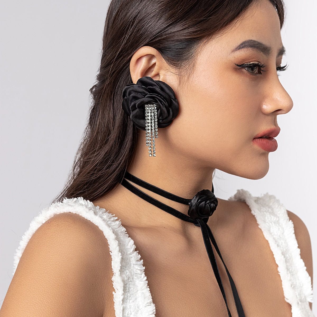 Chic Silk Flower Box Chain Earrings