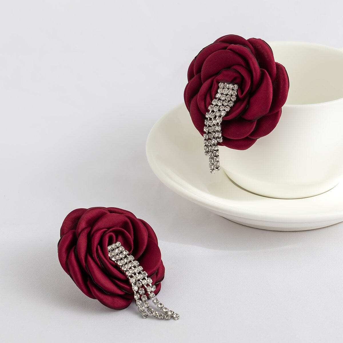 Chic Silk Flower Box Chain Earrings