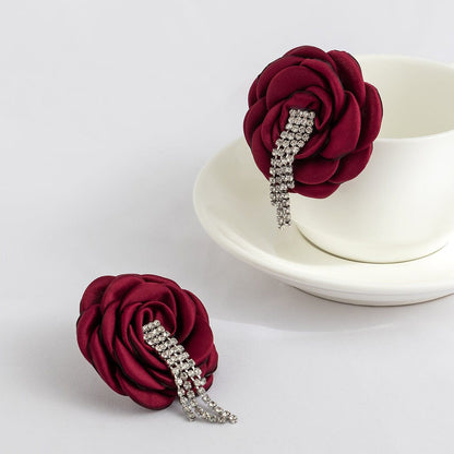 Chic Silk Flower Box Chain Earrings