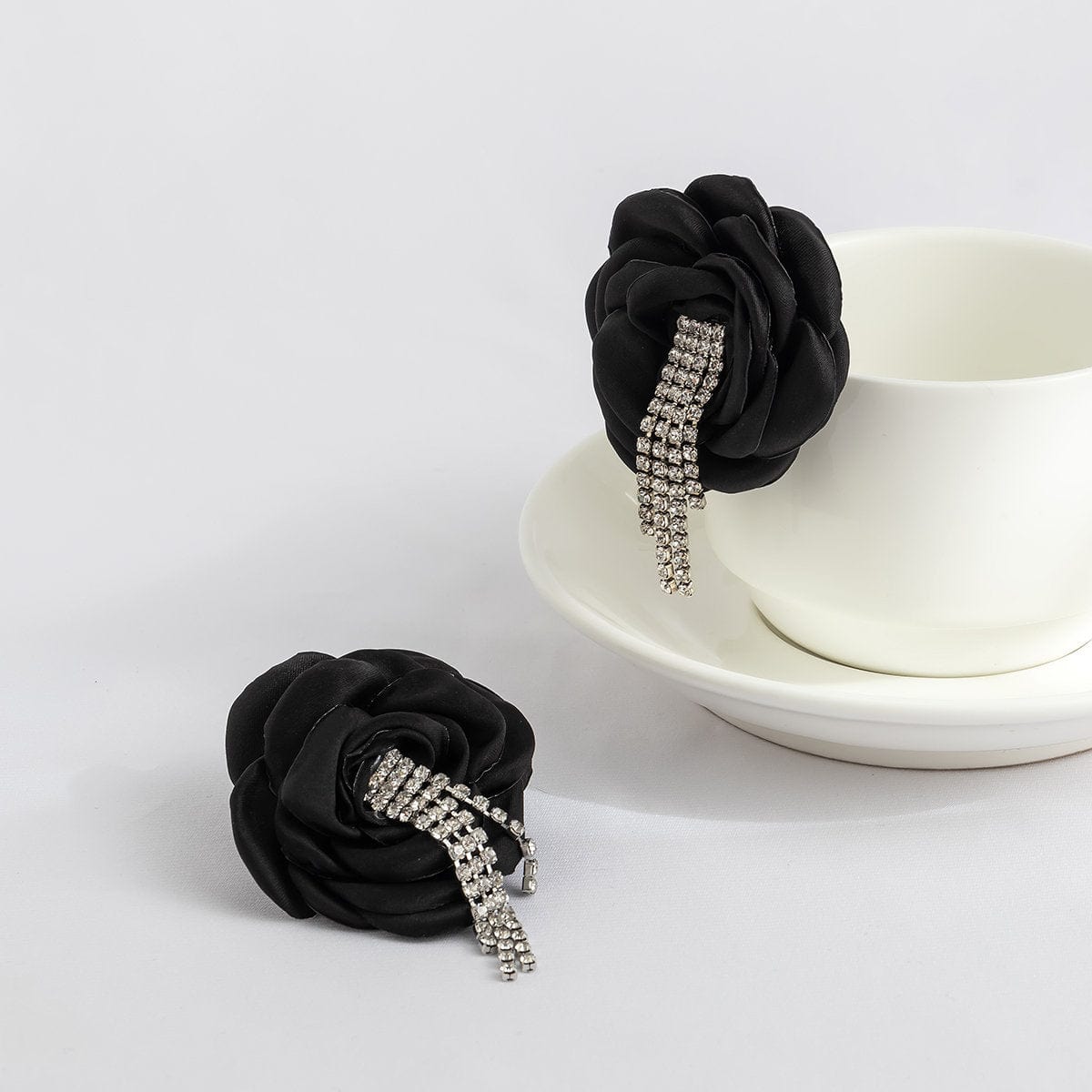 Chic Silk Flower Box Chain Earrings