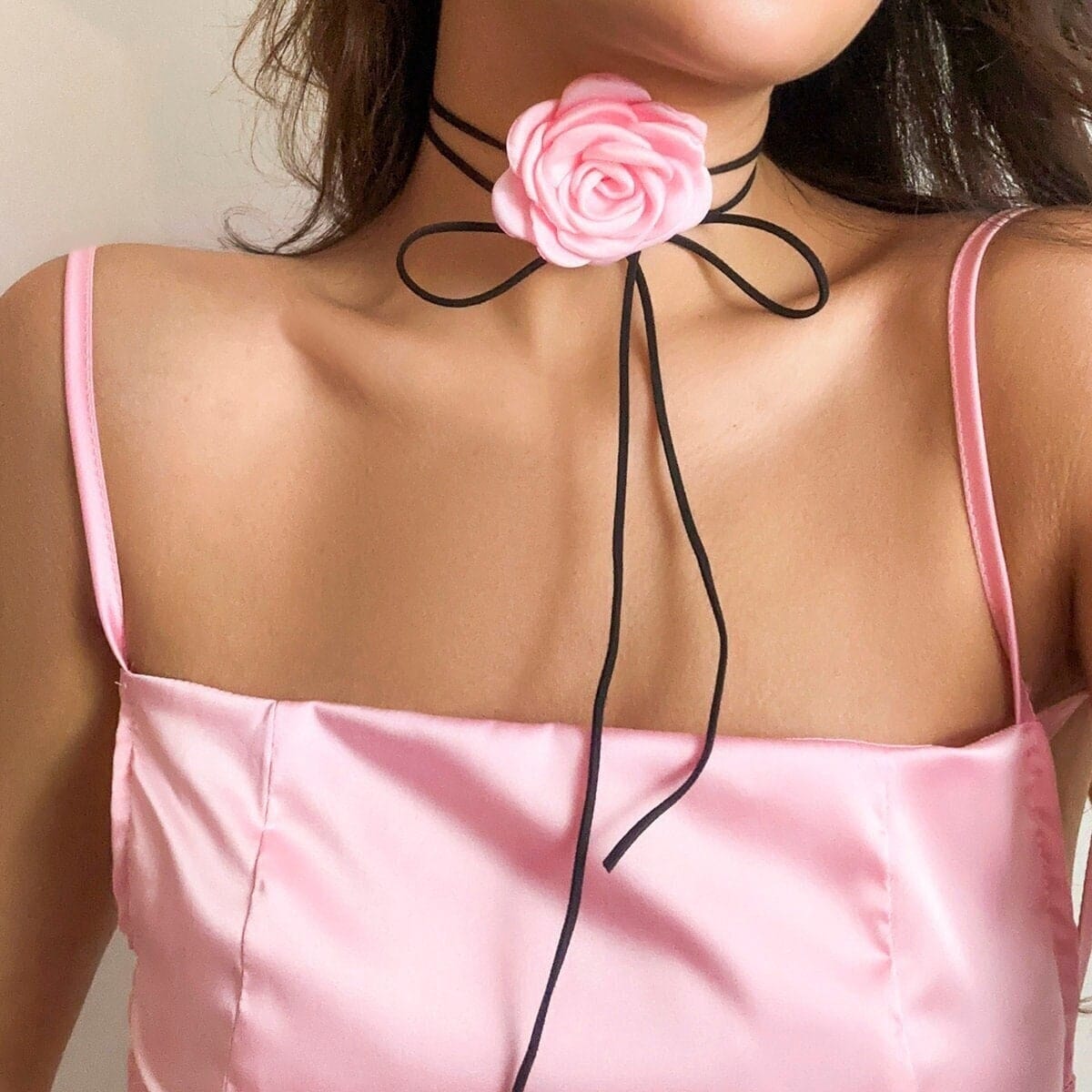 Chic Silk Rose Flower Leather String Collar Choker