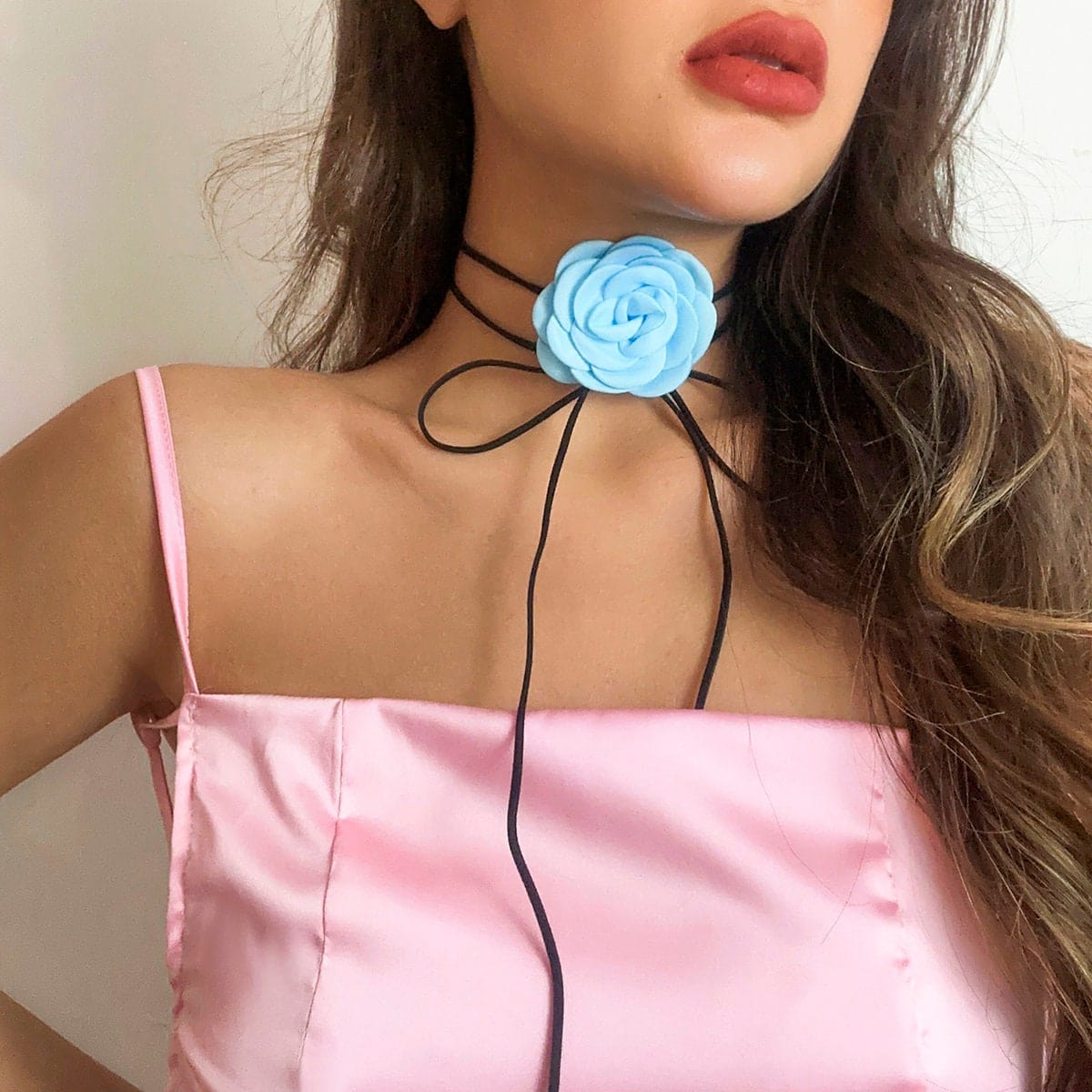Chic Silk Rose Flower Leather String Collar Choker