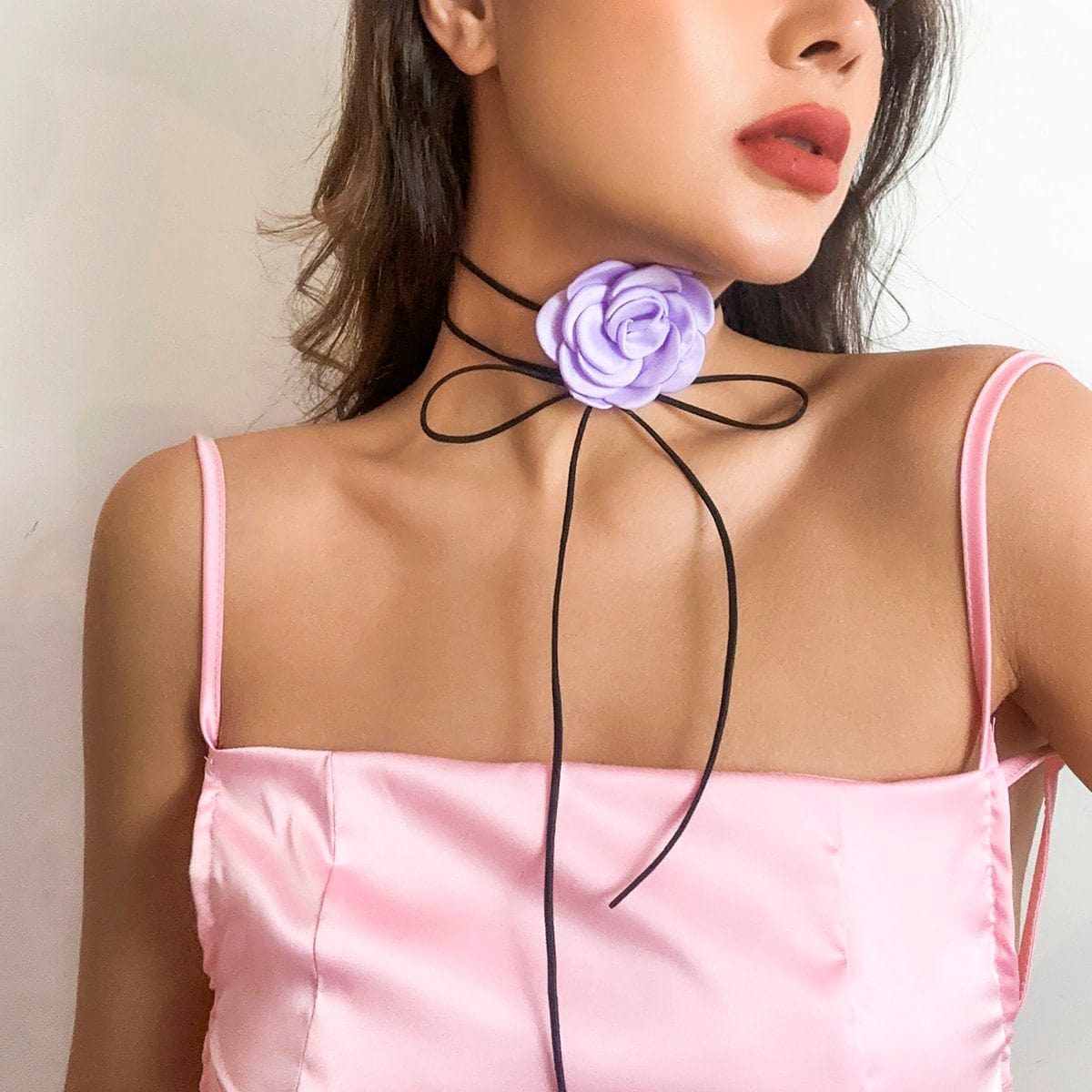 Chic Silk Rose Flower Leather String Collar Choker