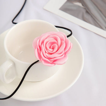 Chic Silk Rose Flower Leather String Collar Choker