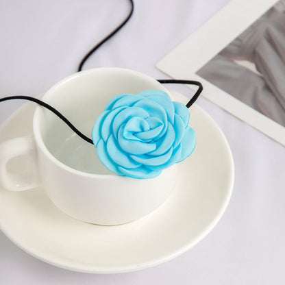 Chic Silk Rose Flower Leather String Collar Choker