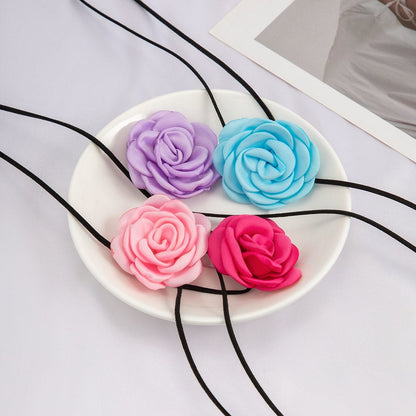 Chic Silk Rose Flower Leather String Collar Choker