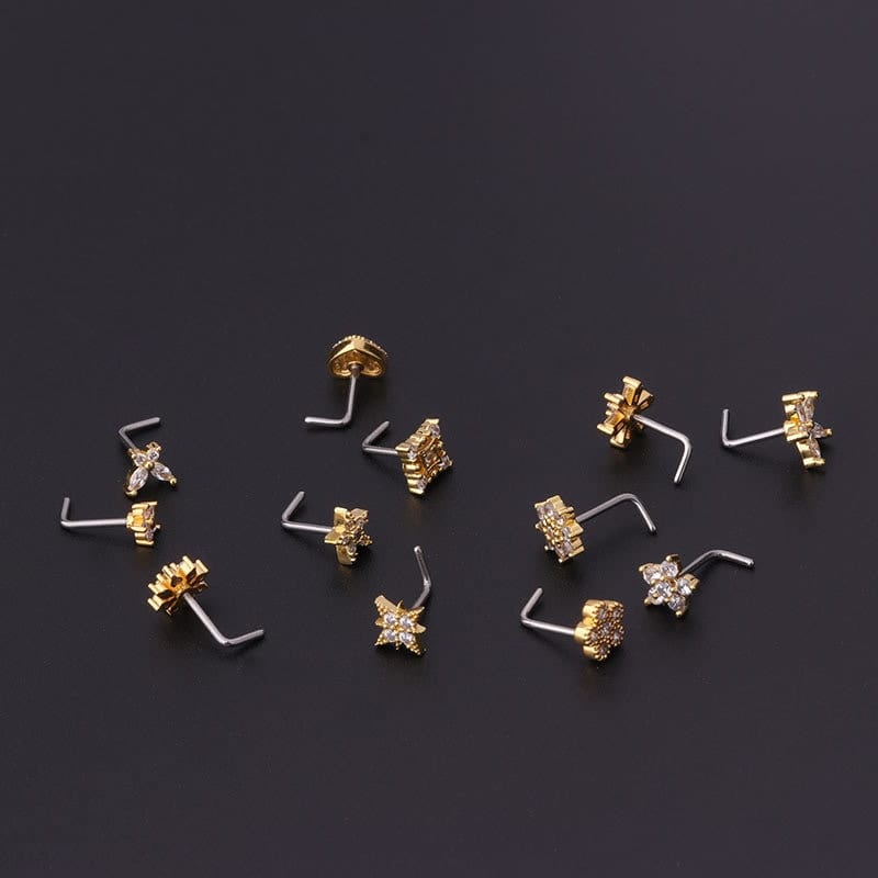Chic Stainless Steel CZ Inlaid Floral Butterfly Heart Star Nose Piercing Nose Stud
