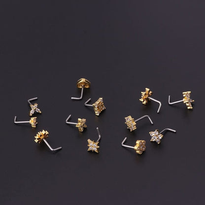 Chic Stainless Steel CZ Inlaid Floral Butterfly Heart Star Nose Piercing Nose Stud