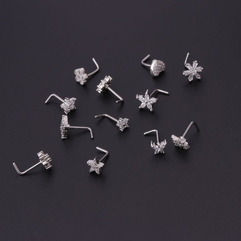Chic Stainless Steel CZ Inlaid Floral Butterfly Heart Star Nose Piercing Nose Stud