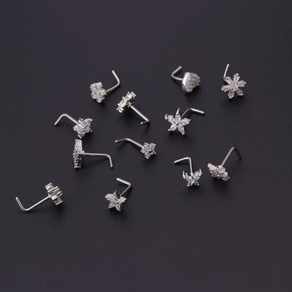 Chic Stainless Steel CZ Inlaid Floral Butterfly Heart Star Nose Piercing Nose Stud