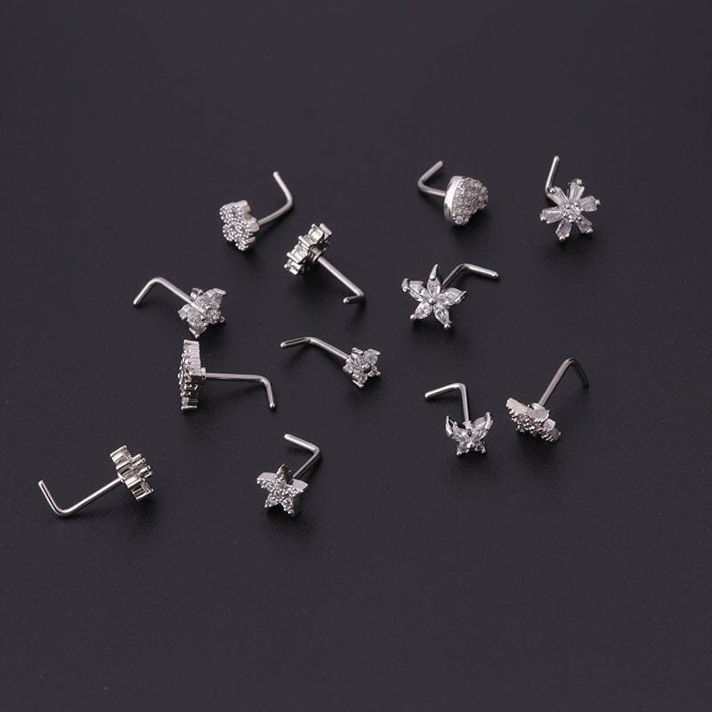 Chic Stainless Steel CZ Inlaid Floral Butterfly Heart Star Nose Piercing Nose Stud