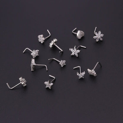Chic Stainless Steel CZ Inlaid Floral Butterfly Heart Star Nose Piercing Nose Stud