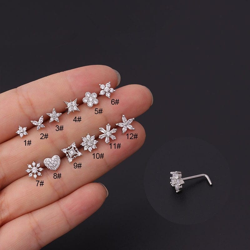 Chic Stainless Steel CZ Inlaid Floral Butterfly Heart Star Nose Piercing Nose Stud