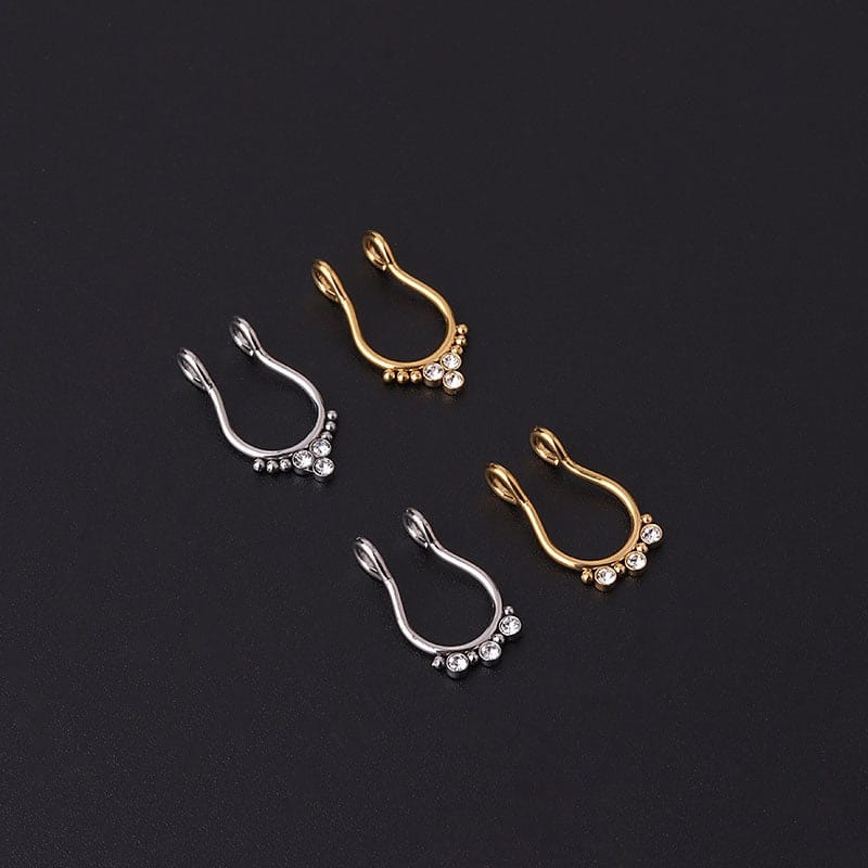 Chic Stainless Steel CZ Inlaid Non Piercing Nose Septum Cuff