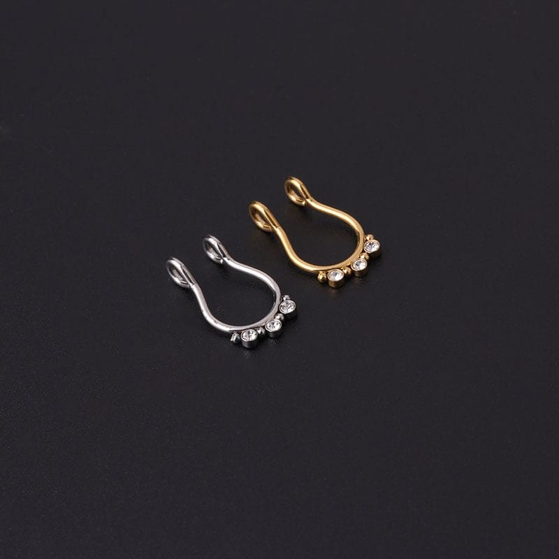 Chic Stainless Steel CZ Inlaid Non Piercing Nose Septum Cuff