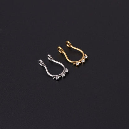 Chic Stainless Steel CZ Inlaid Non Piercing Nose Septum Cuff