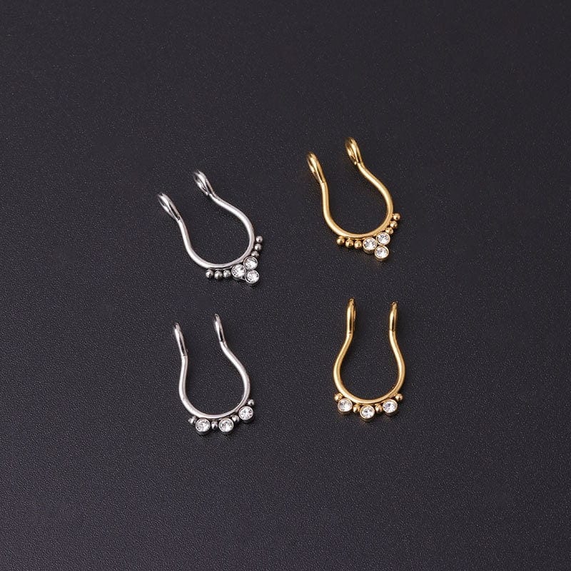 Chic Stainless Steel CZ Inlaid Non Piercing Nose Septum Cuff