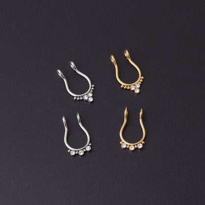 Chic Stainless Steel CZ Inlaid Non Piercing Nose Septum Cuff