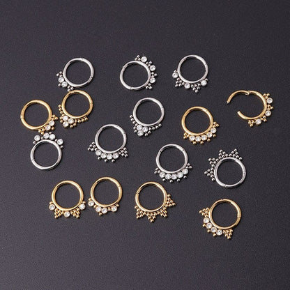Chic Stainless Steel CZ Inlaid Nose Piercing Septum Ring Hoop