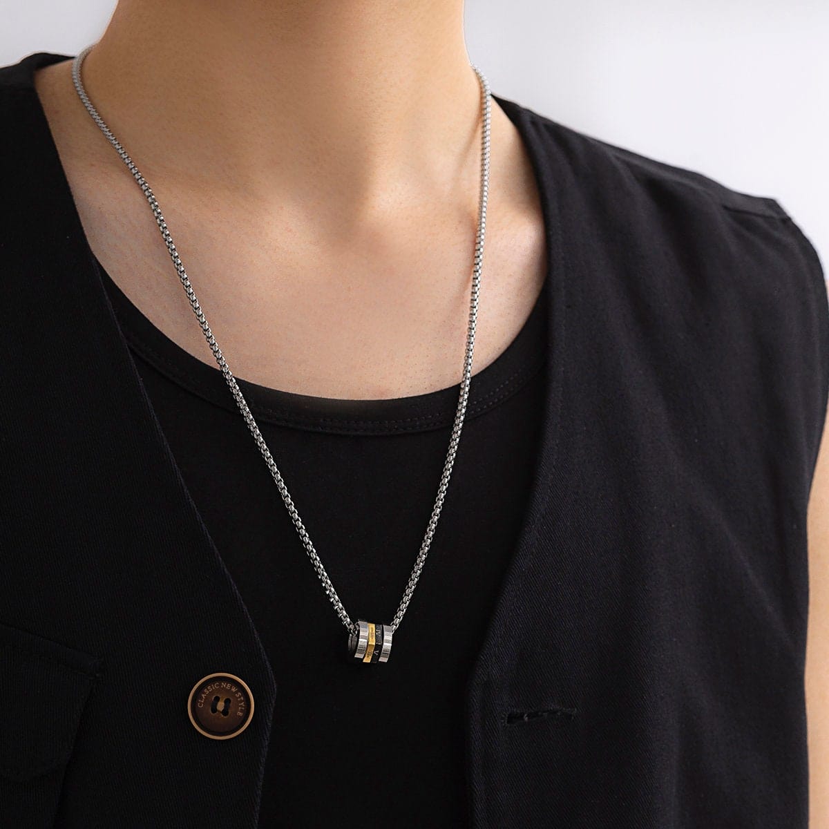 Chic Stainless Steel Metallic Charm Sweater Chain Necklace